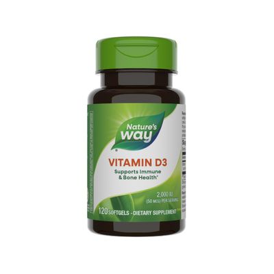 Nature&#39;s Way Vitamin D3 Extra Strength**, Bone Health and Immune Function*, 2000 IU (50 mcg per Serving), 120 Softgels (Packaging May Vary)