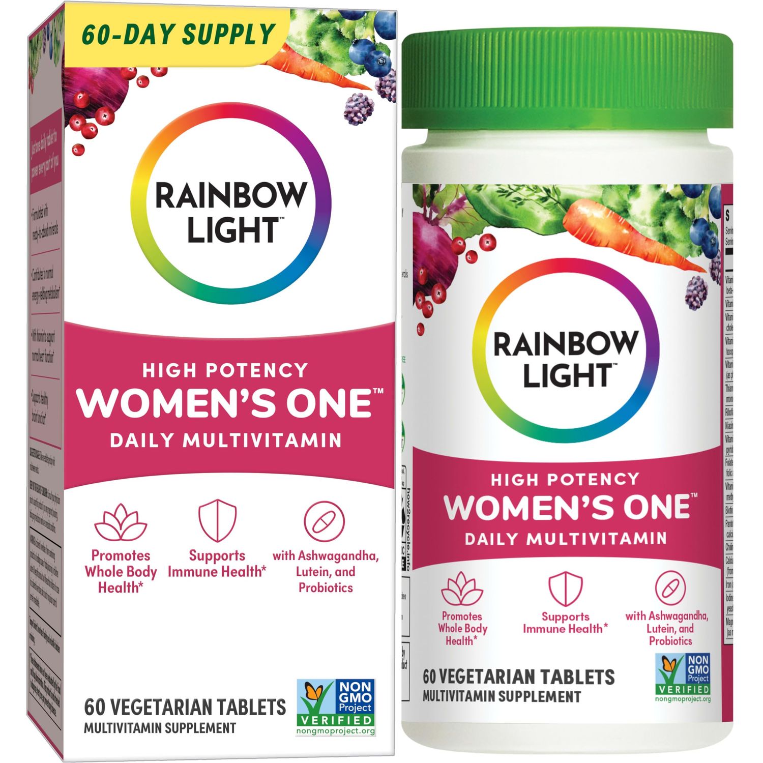 Rainbow Light Womens One High-Potency Daily Multivitamin, Womens Multivitamin Provides High-Potency Immune Support, With Vitamin C, Biotin and Ashwagandha, Vegetarian, 60 Count