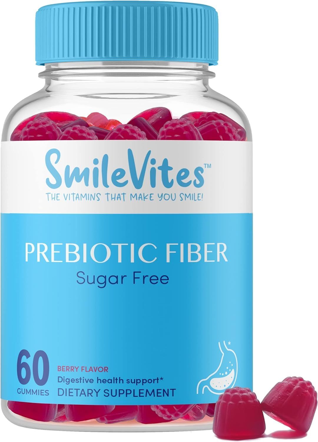 SmileVites Prebiotic Fiber Gummies | Digestive Health | GMO, Gluten, Gelatin &amp; Nut Free | Vegan, Kosher &amp; Keto Friendly | Great Tasting Natural Berry Flavor Gummies | 60 Count