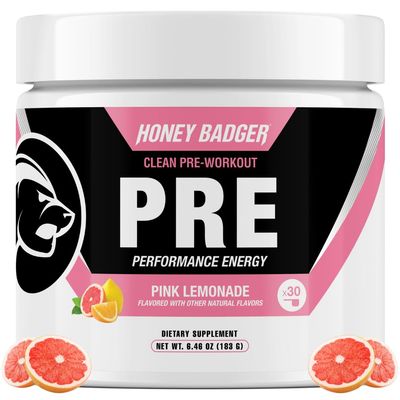 Honey Badger Pre Workout Powder, Keto Vegan Preworkout for Men &amp; Women with Vitamin C for Immune Support, Beta Alanine &amp; Caffeine, Sugar Free Natural Energy Supplement, Pink Lemonade, 30 Servings