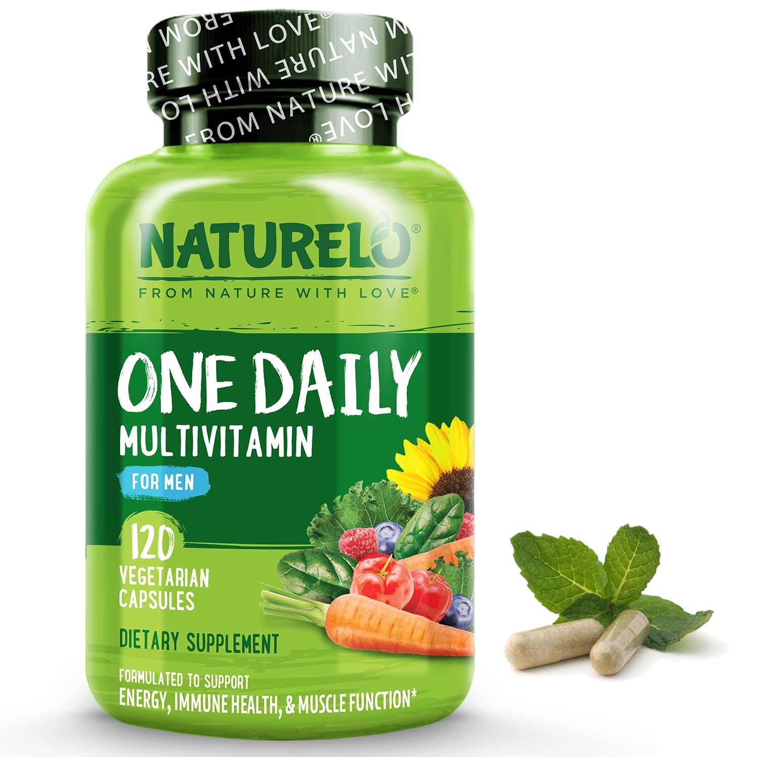 NATURELO Mens Multivitamins - One Daily Multivitamin for Men with Vitamins, Minerals &amp; Organic Whole Foods, Boost Energy &amp; Health, Non-GMO, 120 Vegetarian Capsules