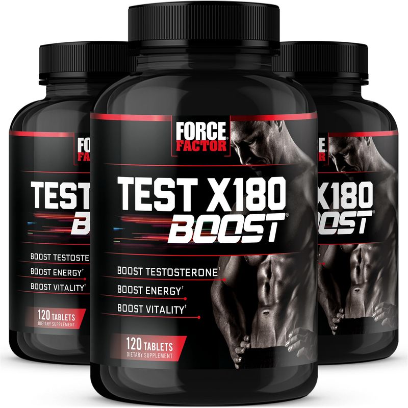 Force Factor Test X180 Boost, Testosterone Booster and Energy Supplement for Men, Boost Energy, Increase Stamina, and Enhance Vitality, with D-Aspartic Acid and Fenugreek, 120 Count (Pack of 3)