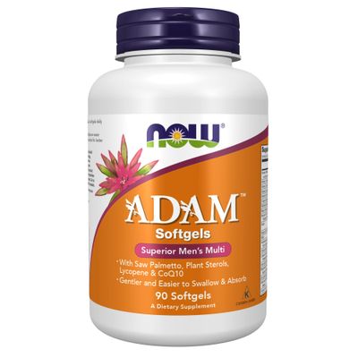 NOW Supplements, ADAM Men's Multivitamin with Saw Palmetto, Plant Sterols, Lycopene &amp; CoQ10, 90 Softgels