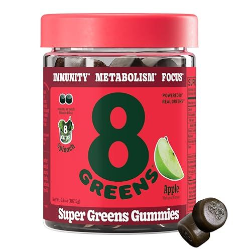 8Greens Supergreens Gummies | Super Greens Powder Superfood Gummy for Metabolism, Immunity &amp; Focus, Digestive Health Enzymes, Organic: Chlorella, Spirulina, Aloe Vera, Apple Flavor, 50 Count