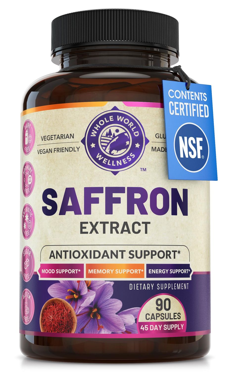 100% Pure Saffron Extract - NSF Certified. Supports Weight and Appetite Health, Mood, Focus, Memory, Digestion, Eye, Skin and Brain Health. Saffron Supplements for Women and Men, 45-Day Supply.