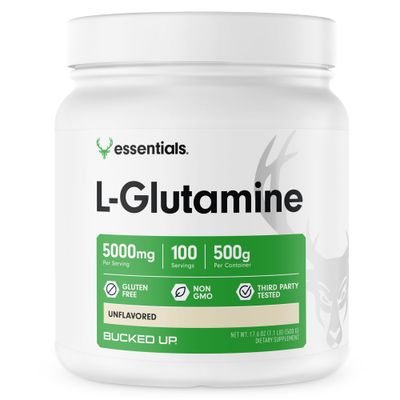 Bucked Up L-Glutamine 500g Powder, Gluten-Free, Non-GMO, Unflavored (100 Servings)