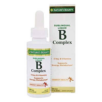 Nature&#39;s Bounty B Complex with B12 Sublingual Liquid Fast Acting Dietary Supplement, Unflavored, Gluten Free, 2 Fl Oz