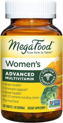 MegaFood Women&#39;s Advanced Multivitamin for Women - Doctor-Formulated With Iron, Choline, Vitamin D, Vitamin C &amp; Zinc - Brain Health - Immune Support - Non-GMO - Vegetarian - 120 Tabs (60 Servings)