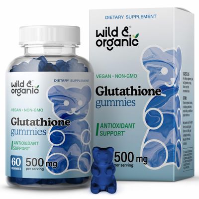 Wild &amp; Organic L Glutathione Gummies - Reduced Glutathione 500mg for Antioxidant Support - L-Glutathione for Liver Cleanse Detox - Non-GMO L Glutathione Supplement - 60 Liver Detox Gummies w/Pectin