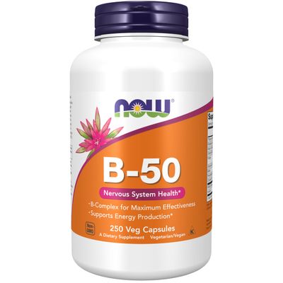 NOW Foods Supplements, Vitamin B-50 mg, Energy Production*, Nervous System Health*, 250 Veg Capsules