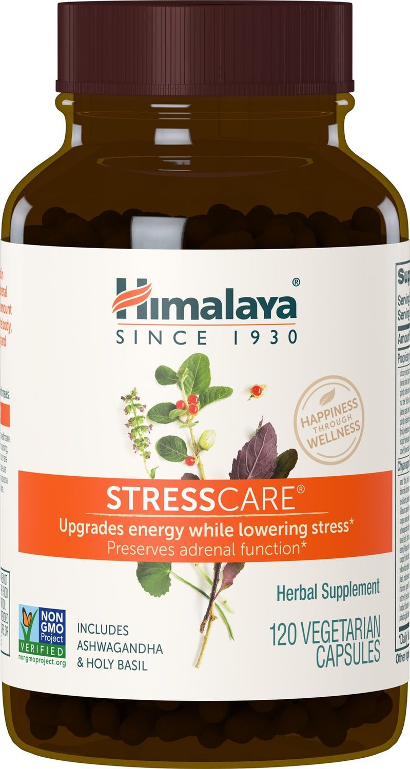 Himalaya StressCare Herbal Supplement, Supports Stress Relief, Energy Support, Relaxation, Occasional Sleeplessness, Ashwagandha, Holy Basil/Tulsi, Gotu Kola, Non-GMO, Vegetarian, 120 Capsules