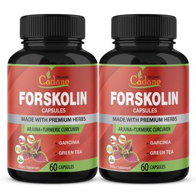 Organic Cadane 2 Packs Forskolin Supplements Capsules &amp; Turmeric, Arjuna, Garcinia Cambogia, Green Tea - Maximum Strength Coleus Forskohlii Extract - Support Energy Production &amp; Immune System