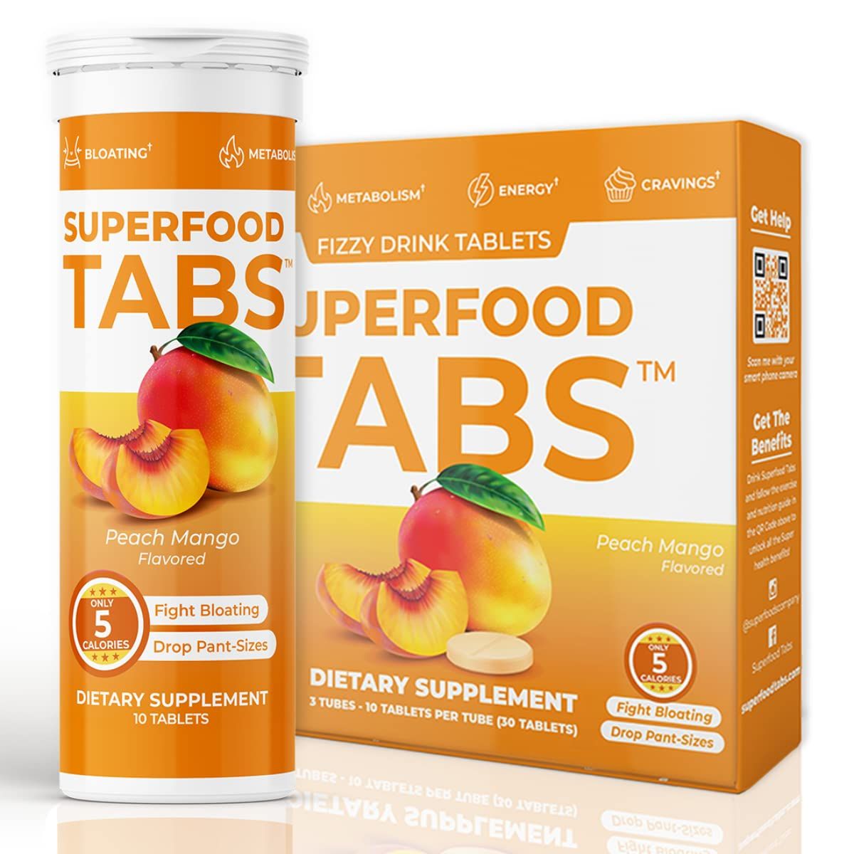 Superfoods Company Superfood Tabs - Detox Cleanse Drink - Nutrition Supplement for Women &amp; Men - Support Healthy Weight, Digestive Health, Cravings &amp; Bloating Relief - Peach Mango Flavor [30 Tablets]
