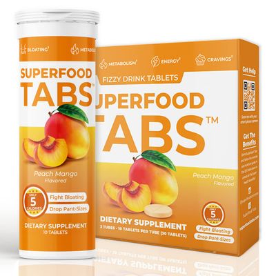Superfoods Company Superfood Tabs - Detox Cleanse Drink - Nutrition Supplement for Women &amp; Men - Support Healthy Weight, Digestive Health, Cravings &amp; Bloating Relief - Peach Mango Flavor [30 Tablets]