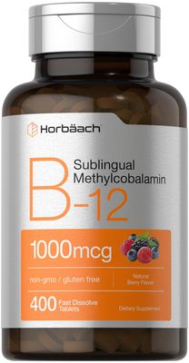 Horbaach Vitamin B12 Sublingual 1000 mcg | 400 Tablets | Methyl Supplement for Women and Men | Fast Dissolve Pills | Berry Flavor | Vegan, Non-GMO, and Gluten Free