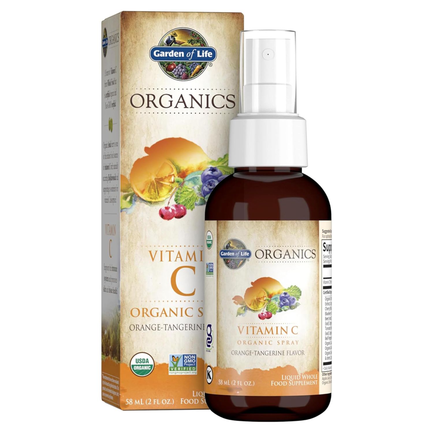 Garden of Life Organics Vitamin C Spray for Kids and Adults - Orange Tangerine, Vitamin C Supplement, Antioxidant for Immune Support and Skin Health, 2 fl oz Liquid Drops