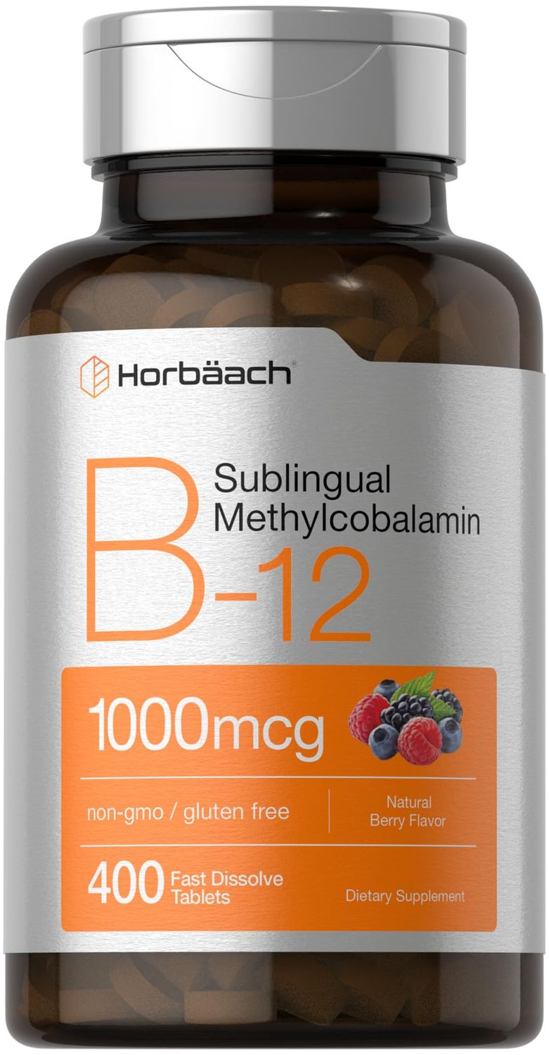 Horbaach Vitamin B12 Sublingual 1000 mcg | 400 Tablets | Methyl Supplement for Women and Men | Fast Dissolve Pills | Berry Flavor | Vegan, Non-GMO, and Gluten Free
