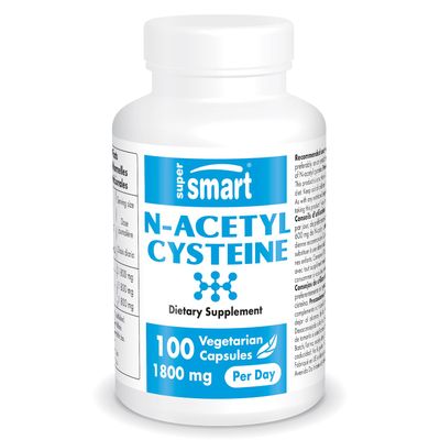 Supersmart - N-Acetyl Cysteine 1800mg per Day (High Absorption) - NAC Supplement - High Potency Antioxidants Amino Acids - Glutathione Precursor | Non-GMO &amp; Gluten Free - 100 Vegetarian Capsules
