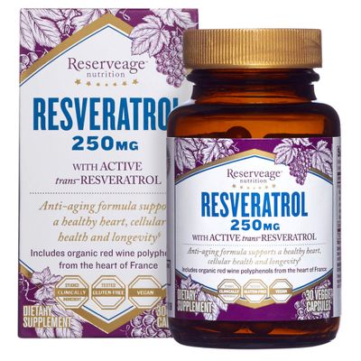 Reserveage Beauty Resveratrol 250 mg - Best Trans-Resveratrol - Vegan Antioxidant Supplement for Cellular &amp; Heart Health - Aids Healthy Aging &amp; Immune Health - 30 Vegetable Capsules (30 Servings)