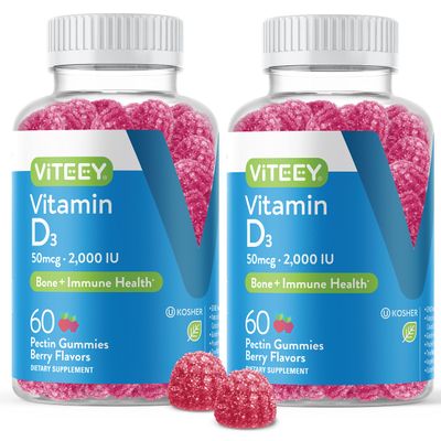 Vitamin D3 Gummies for Adults &amp; Teens - 2,000 IU, 50mcg, Regular Strength - Joint &amp; Muscle Health, Immune Boost - Chewable Vitamin D Gummies - Vegetarian, Gelatin Free - Tasty Berry Flavored Gummy