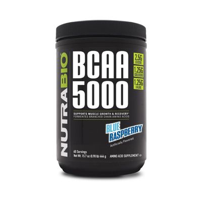 NutraBio BCAA 5000 Powder - Vegan Fermented BCAAs - Supports Lean Muscle Growth, Recovery, Endurance - 60 Servings - Blue Raspberry