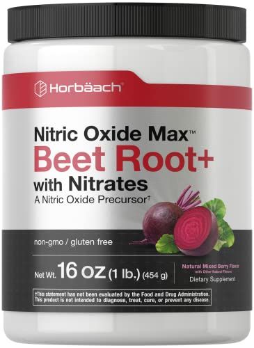 Horbach Nitric Oxide Beet Root Powder | 16 oz (454g) | Mixed Berry Flavor | with Nitrates | Vegan, Non-GMO, and Gluten Free Supplement