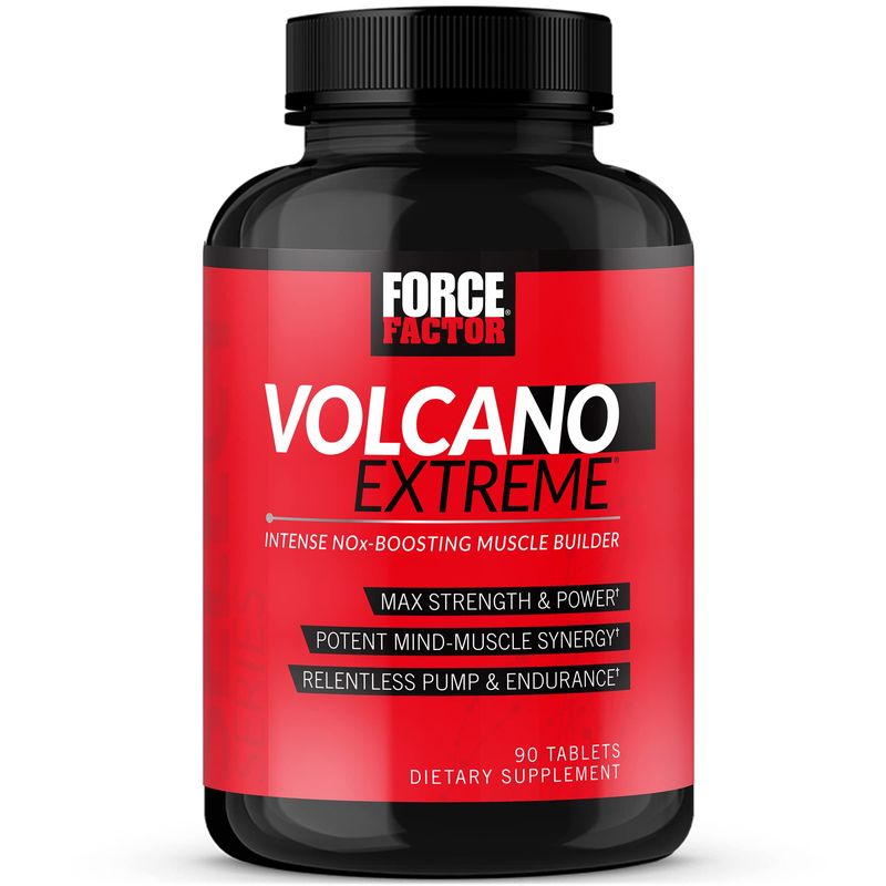 Force Factor Volcano Extreme Pre Workout Nitric Oxide Booster Supplement for Men with Creatine, L-Citrulline,and Huperzine A for Better Muscle Pumps, Strength, Focus, Workout Performance, 90 Tablets