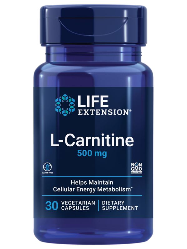 Life Extension L-Carnitine - 500 mg, Energy Supplement, Memory Supplement - Free Form Amino Acid, Nitric Oxide Support, Healthy Blood Pressure - Gluten-Free, Non-GMO, Vegetarian - 30 Capsules