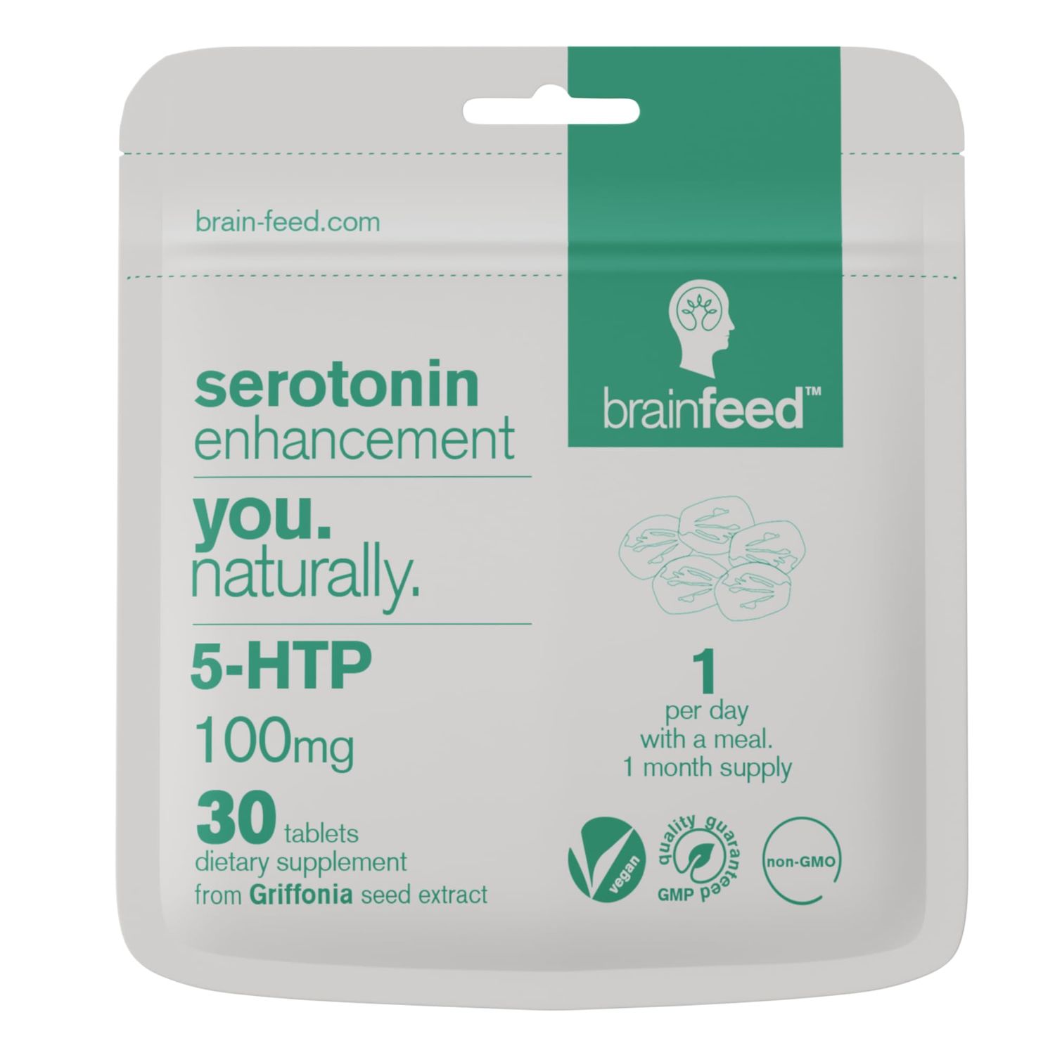 Serotonin Supplements (30) | 1-a-Day Serotonin Mood Support | 5HTP 100mg Per Tablet from Griffonia Seed Extract | Natural Serotonin Booster | 1 Month Supply