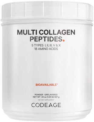Codeage Multi Collagen Protein Powder Peptides, 2-Month Supply, Hydrolyzed, Type I, II, III, V, X Grass Fed All in One Super Bone Broth Collagen Supplement, Non-GMO, 20 Ounces
