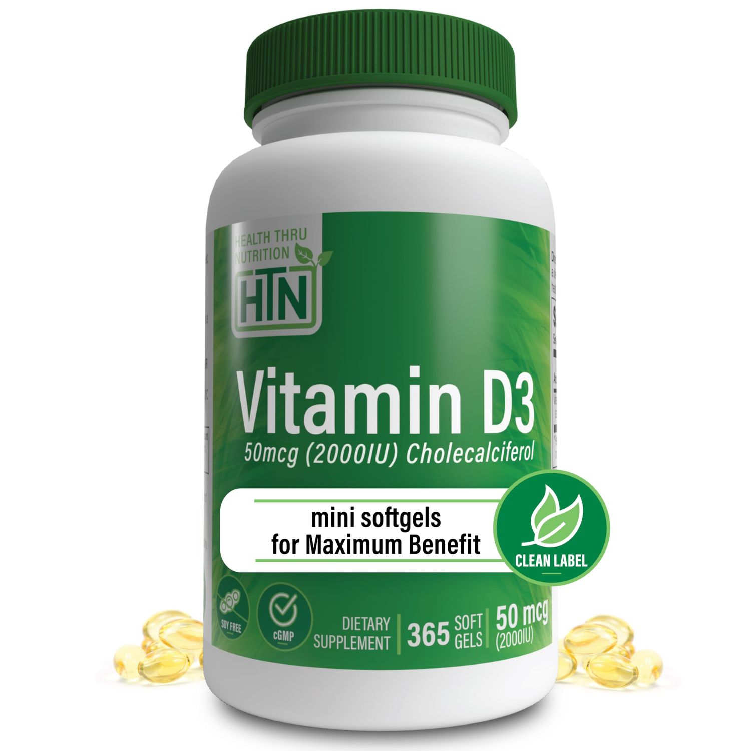 Health Thru Nutrition Vitamin D3 2000IU 50mcg Cholecalciferol | Mini Softgels for Maximum Benefit | 3rd Party Tested | Non-GMO USP Grade in Organic EVOO | Immune Health Support (Pack of 365)