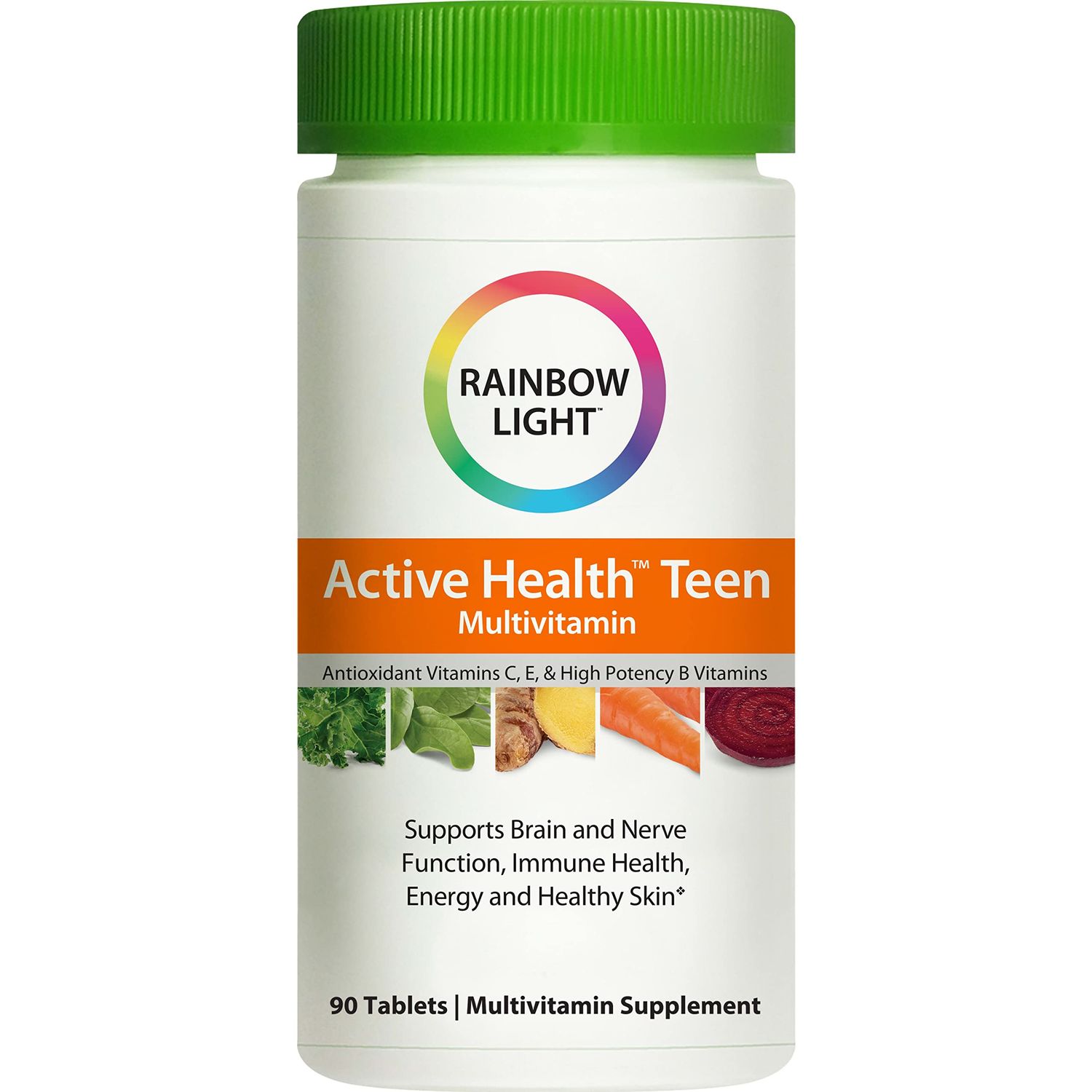 Rainbow Light Multivitamin for Teens, Vitamin C, Zinc, &amp; B Complex, Supports Brain Health, Nerve Function, and a Strong Immune System, Gluten Free, Vegetarian, Fruit Punch, 90 Tablets