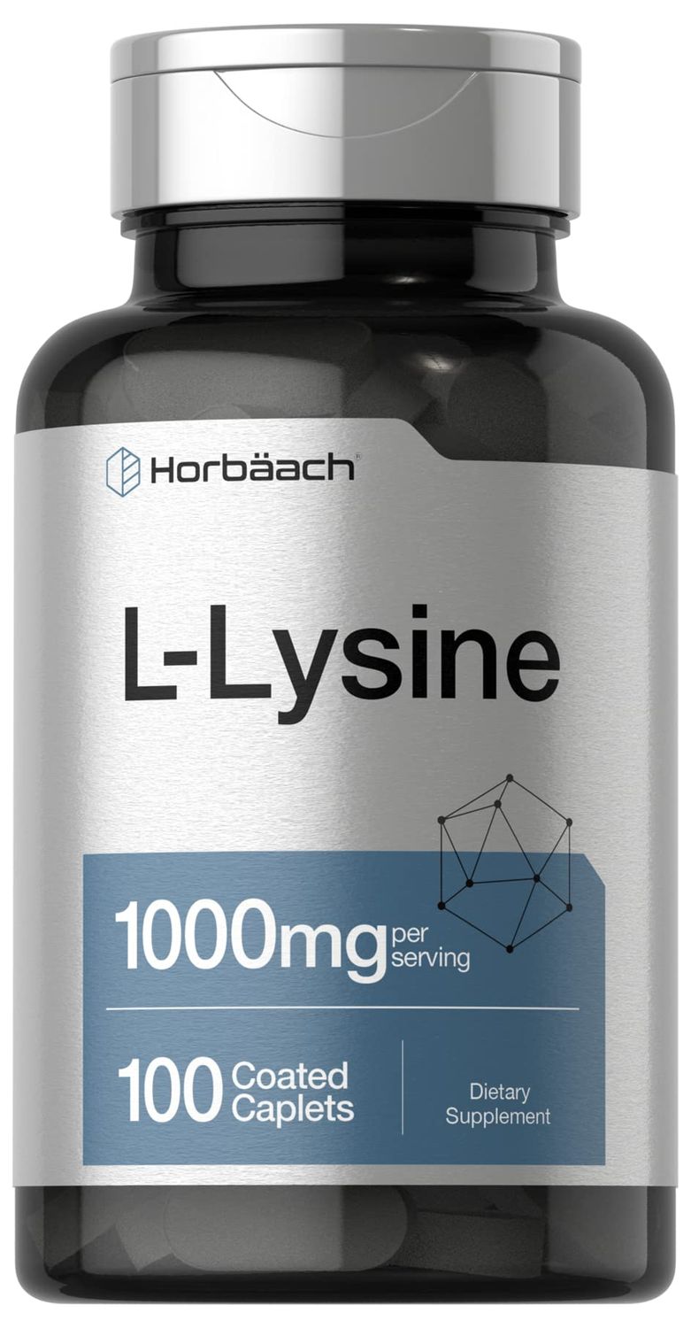 Horbach L-Lysine 1000mg | 100 Coated Caplets | Free Form Dietary Supplement | Essential Amino Acid | Vegetarian, Non-GMO, and Gluten Free Formula