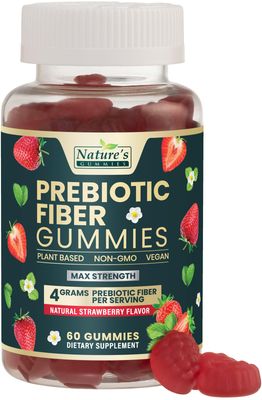 Fiber Supplement Gummies for Digestive Health &amp; Regularity Support, Fiber 4g Gummy for Adults, Daily Prebiotic Supplements, Natural Prebiotic Fiber Gummy, Plant Based, Strawberry Flavored - 60 Gummies
