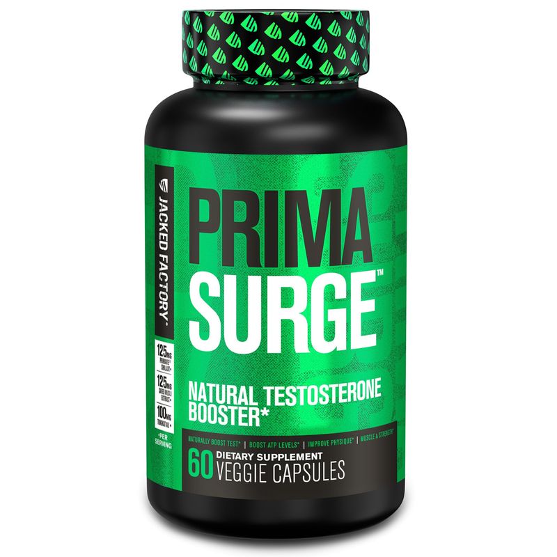 Jacked Factory Testosterone Booster for Men PRIMASURGE - w/Tongkat Ali, PrimaVie, Ashwagandha - Boost Vitality, Muscle Growth &amp; Energy | Natural Test Booster Supplement - 60 Veggie Pills