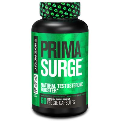 Jacked Factory Testosterone Booster for Men PRIMASURGE - w/Tongkat Ali, PrimaVie, Ashwagandha - Boost Vitality, Muscle Growth &amp; Energy | Natural Test Booster Supplement - 60 Veggie Pills