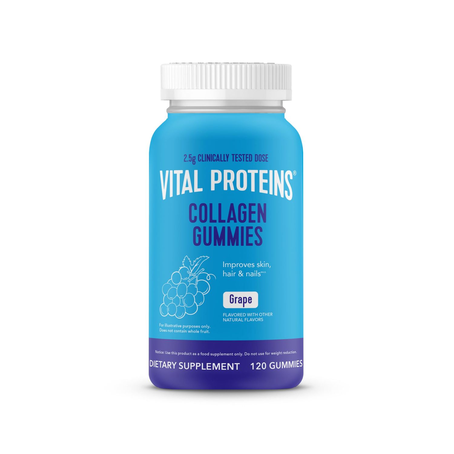 Vital Proteins Collagen Gummies, 2.5g of Clinically-Tested Collagen for Hair, Skin, Nails &amp; Wrinkles, 120 ct, 30-Day Supply, Grape Flavor