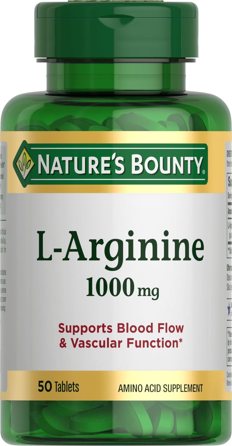 Natures Bounty L-Arginine 1000mg for Supporting Blood Flow and Vascular Function - Non-GMO, Gluten Free, 50 Tablets