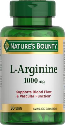 Natures Bounty L-Arginine 1000mg for Supporting Blood Flow and Vascular Function - Non-GMO, Gluten Free, 50 Tablets