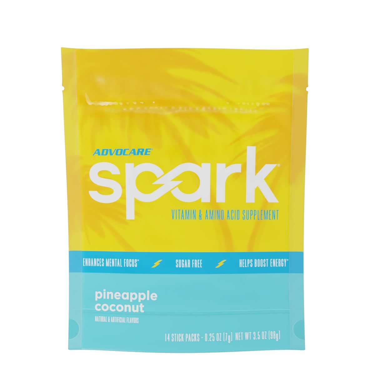 AdvoCare Spark Vitamin &amp; Amino Acid Supplement - Focus &amp; Energy Drink Powder Mix with Vitamin A, B-6, C &amp; E - Also Includes L-Carnitine &amp; L-Tyrosine - Pineapple Coconut, 14 Stick Packs