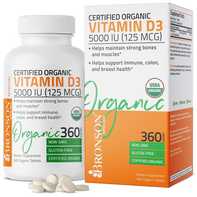 Bronson Vitamin D3 5,000 IU (1 Year Supply) for Immune Support, Healthy Muscle Function &amp; Bone Health, High Potency Organic Non-GMO Vitamin D Supplement, 360 Tablets