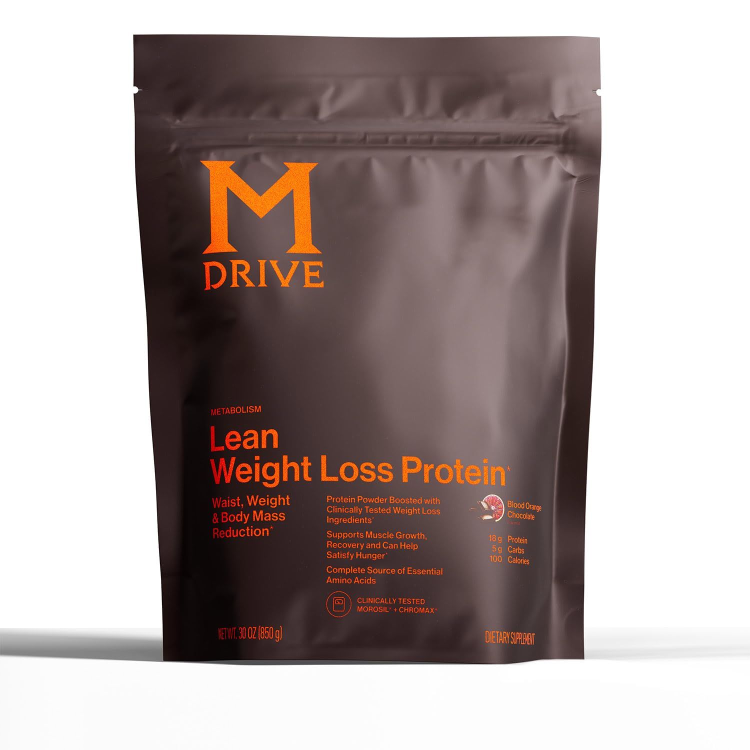 Mdrive Lean for Men, Protein Powder for Supporting and Preserving Lean Muscle Mass, Morosil Sicilian Blood Orange Extract, Chromax, Whey Protein, Blood Orange Chocolate Flavor, 30 Servings, 30oz