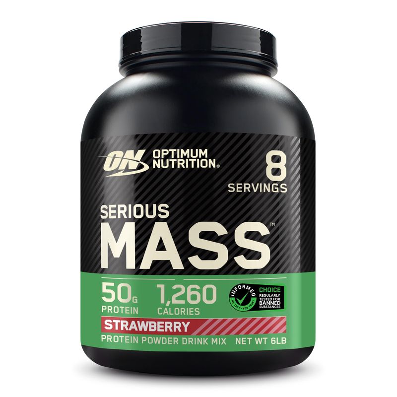 Optimum Nutrition Serious Mass, Weight Gainer Protein Powder, Mass Gainer, Vitamin C and Zinc for Immune Support, Creatine, Strawberry, 6 Pound (Packaging May Vary)