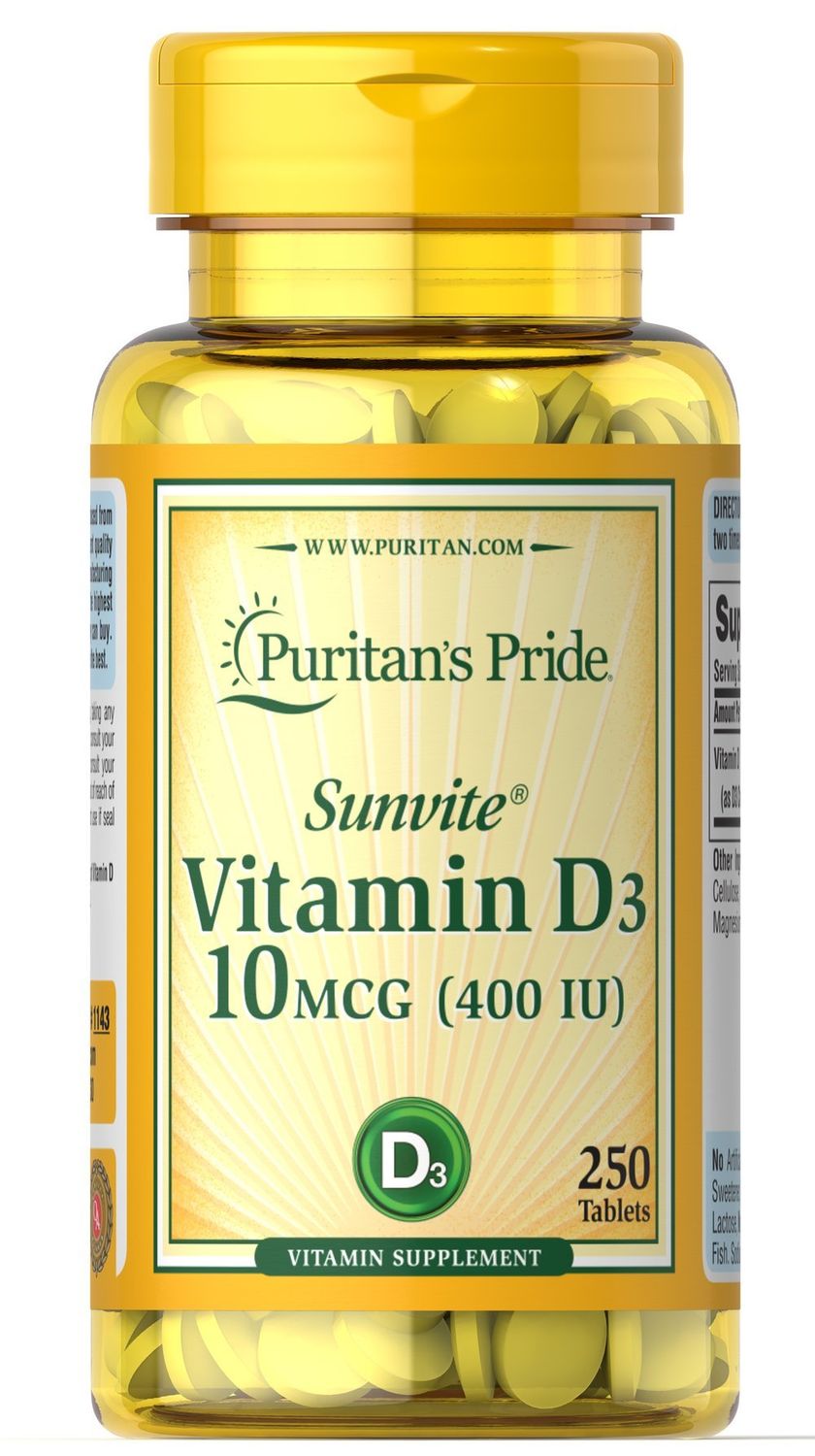 Puritan&#39;s Pride Vitamin D3 10 mcg (400 IU)-250 Tablets