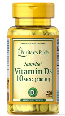 Puritan&#39;s Pride Vitamin D3 10 mcg (400 IU)-250 Tablets