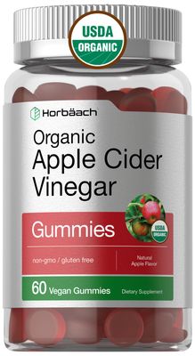 Horbach Organic Apple Cider Vinegar Gummies | 60 Gummies | Vegan, Non-GMO &amp; Gluten-Free Supplement | USDA Organic ACV | Apple Flavor