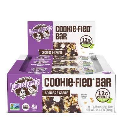 Lenny &amp; Larry&#39;s Cookie-fied Bar, Cookies &amp; Creme, 45g - Plant-Based Protein Bar, Vegan and Non-GMO (Pack of 9)