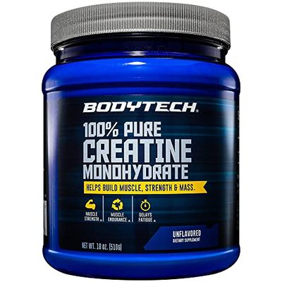 BodyTech 100% Pure Creatine Monohydrate Powder - Premium Micronized Creatine for Enhanced Muscle Strength and Performance - Supports Muscles, Recovery, and Increased Exercise (18oz/102 Servings)