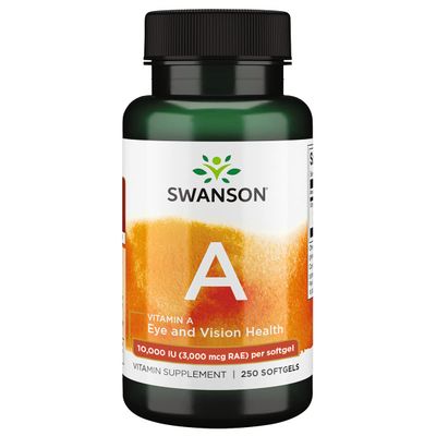 Swanson Vitamin A 10,000 IU (3,000 mcg RAE) Natural Nourishment for Bone, Skin Health, Vision Support &amp; Immune System Function - High Absorption Vitamin A 250 Softgels