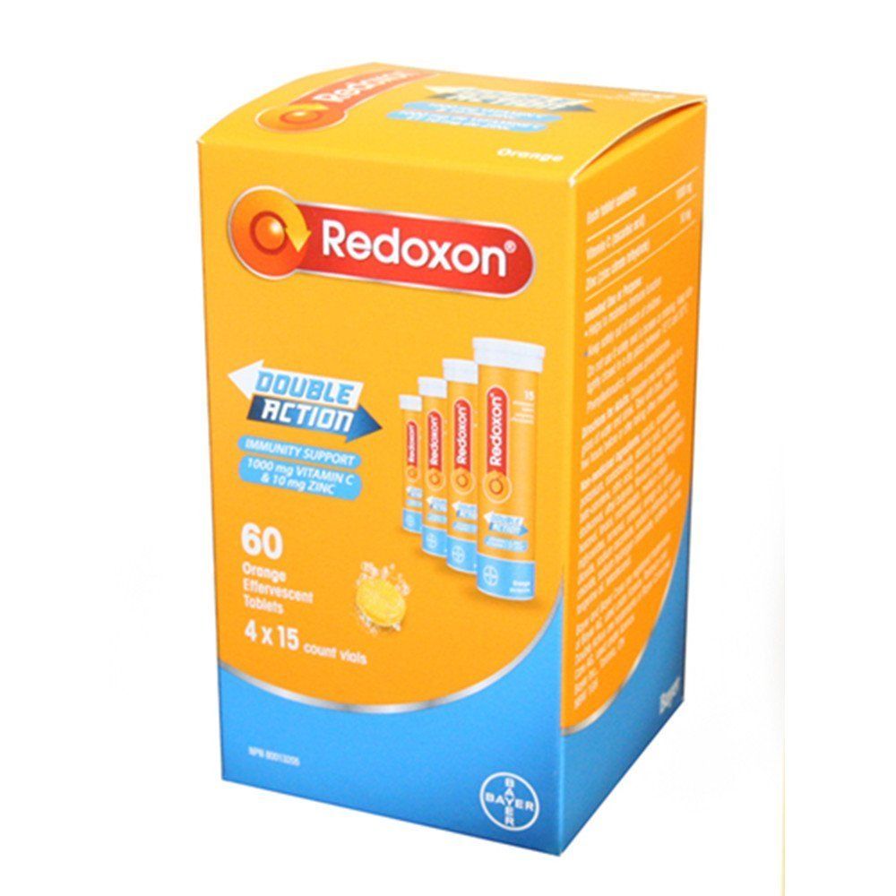 Redoxon Double Action Orange Effervescent Tablets, 1000mg Vitamin C &amp; 10mg Zinc, 4x15 vials